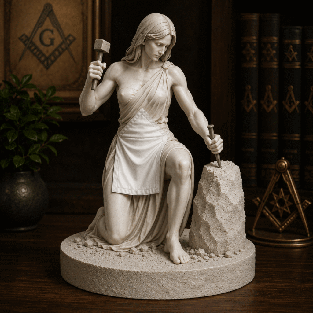Escultura Aprendiz Maçom - Mulher Desbastando a Pedra Bruta